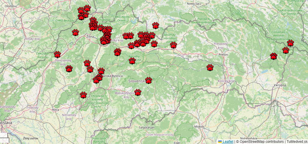mapa výskytu medveda